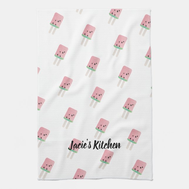 Watercolor Watermelon Pop Modern Kitchen Towel (Vertical)