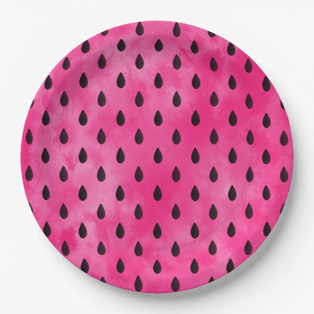 Watercolor Watermelon Seeds Paper Plates (Front)