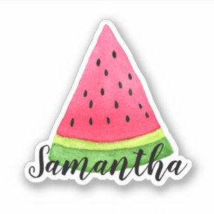 Watercolor Watermelon Slice Name Sticker