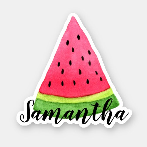 Watercolor Watermelon Slice Name Sticker