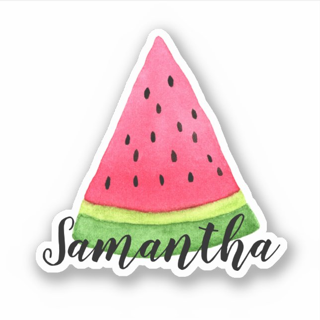 Watercolor Watermelon Slice Name Sticker (Front)