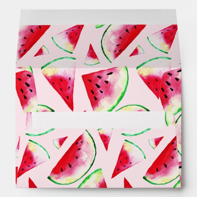 Watercolor Watermelon Slice Pattern Envelope (Back (Bottom))