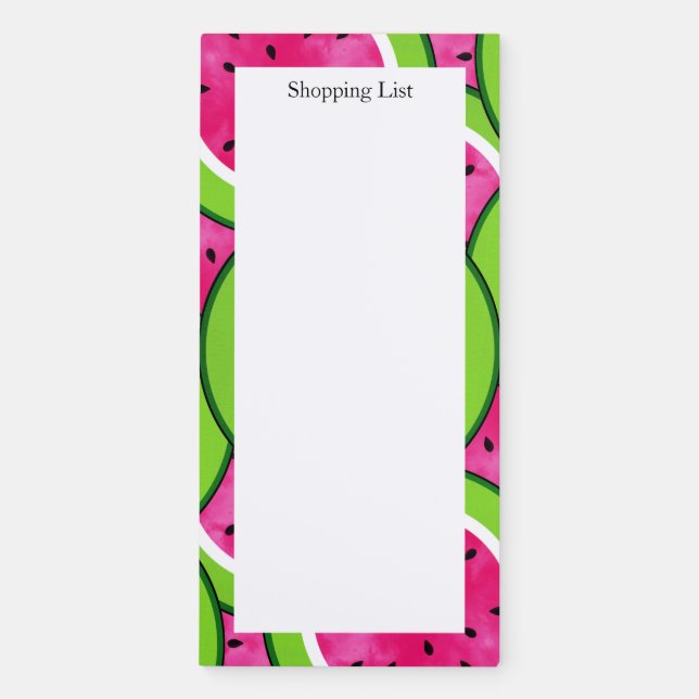 Watercolor Watermelon Slice Pattern Magnetic Notepad (Front)