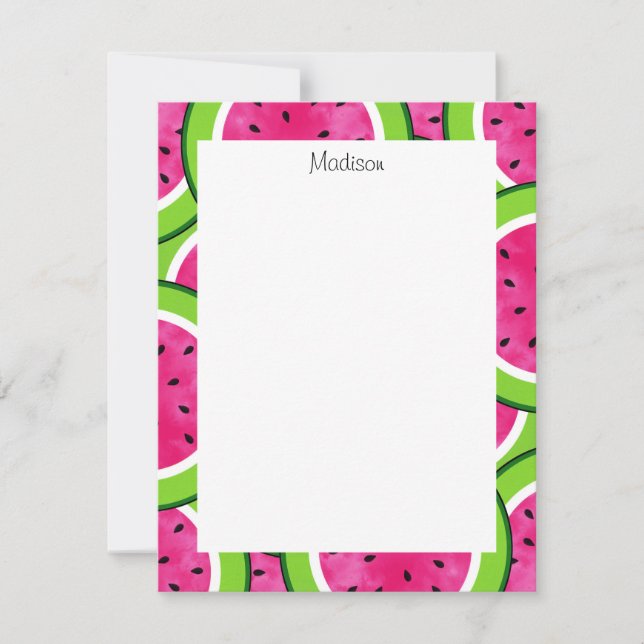 Watercolor Watermelon Slice Pattern   Note Card (Front)