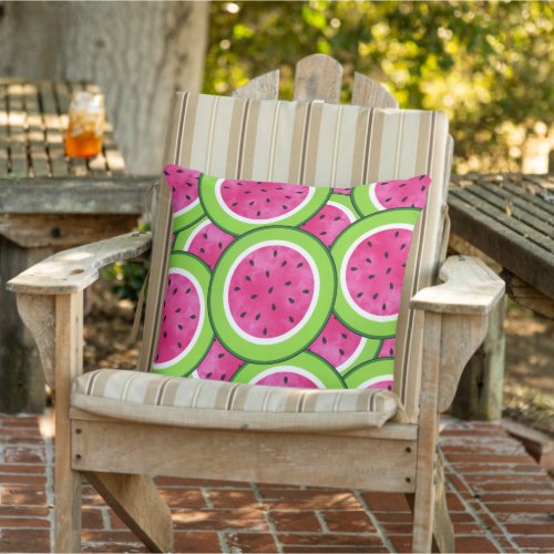 Watercolor Watermelon Slice Pattern  Outdoor Pillow