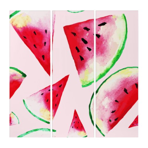 Watercolor Watermelon Slice Pattern Triptych