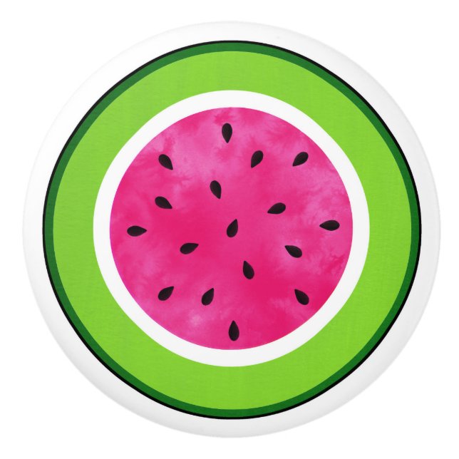 Watercolor Watermelon Slice Round Paper Coaster Ceramic Knob (Front)