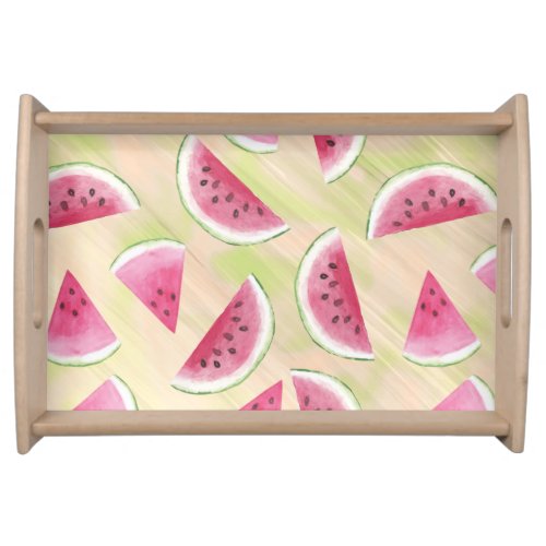 Watercolor Watermelon Slices Paint Brush Strokes Serving Tray