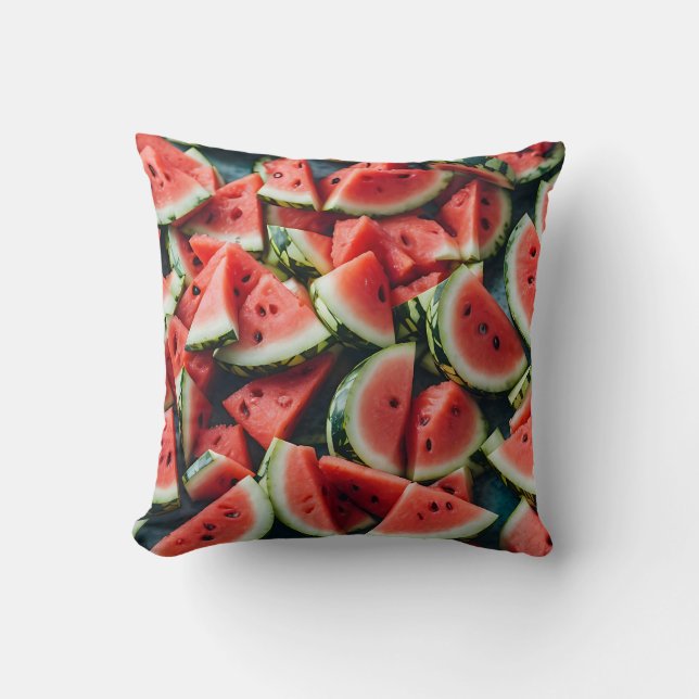 Watercolor Watermelon Slices Pattern Green Red Throw Pillow (Front)