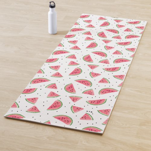 Watercolor Watermelon Slices Pattern Monogram Yoga Mat