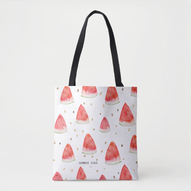 Watercolor Watermelon Slices Personalized Summer Tote Bag (Front)