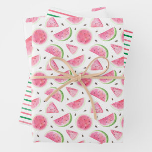 Watercolor Watermelon & Stripes Pattern Wrapping Paper Sheets