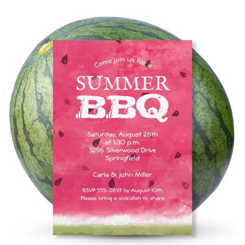 Watercolor Watermelon Summer BBQ Cookout Invites