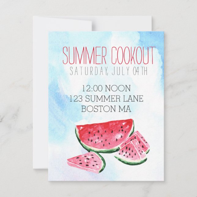 watercolor watermelon summer cookout Invitation (Front)