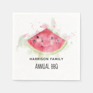 Watercolor Watermelon Summer Family BBQ Napkins
