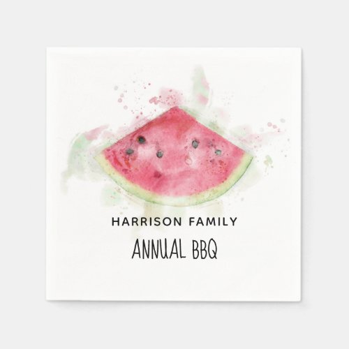 Watercolor Watermelon Summer Family BBQ Napkins