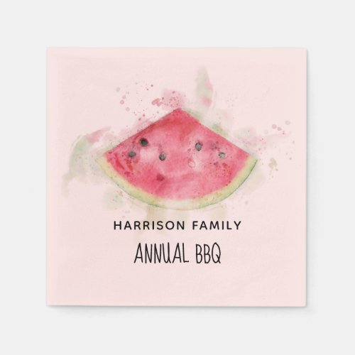 Watercolor Watermelon Summer Family BBQ Pink Napkins