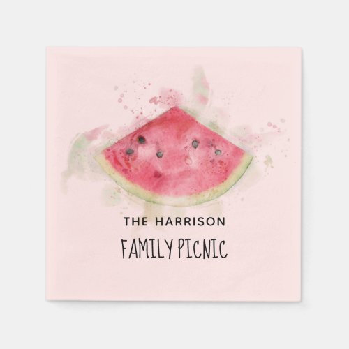 Watercolor Watermelon Summer Family Picnic Pink Napkins