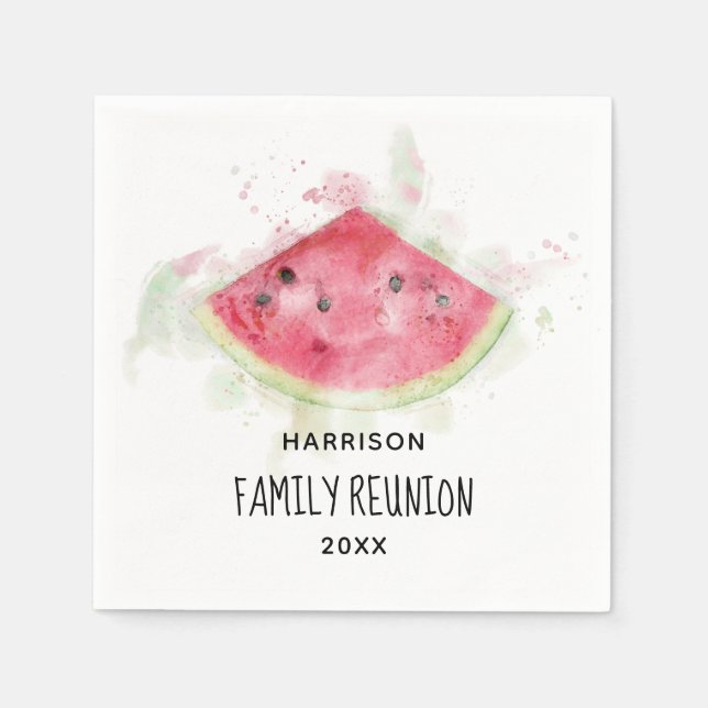 Watercolor Watermelon Summer Family Reunion Napkins (Front)