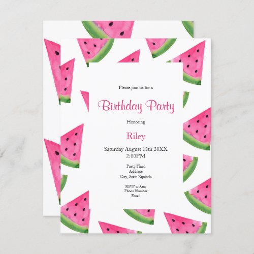 Watercolor Watermelon Wedge and Pattern Invitation