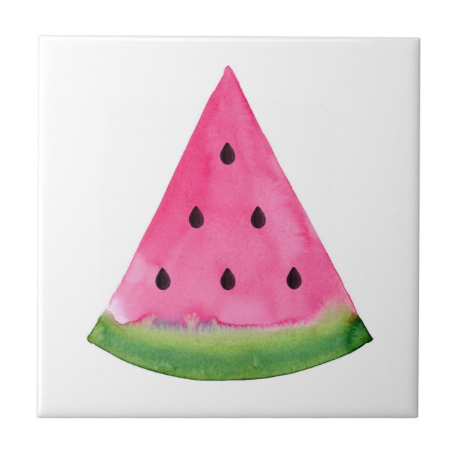 Watercolor Watermelon Wedge Ceramic Tile (Front)