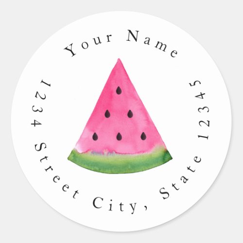 Watercolor Watermelon Wedge Classic Round Sticker