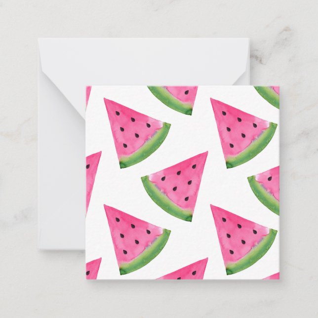 Watercolor Watermelon Wedge Pattern Note Card (Front)