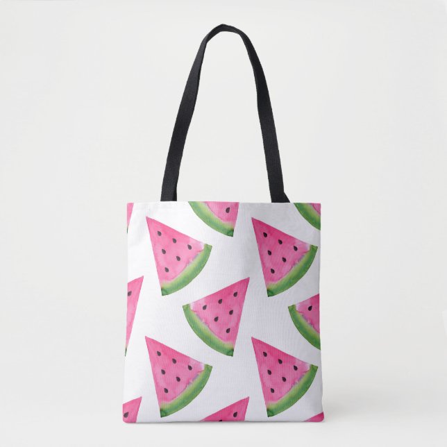 Watercolor Watermelon Wedge Pattern Tote Bag (Front)