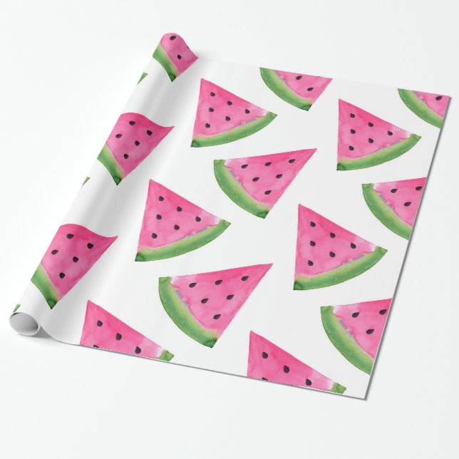 Watercolor Watermelon Wedges Wrapping Paper (Unrolled)