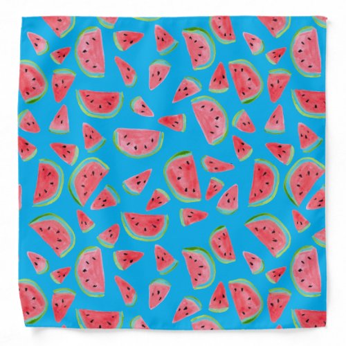 Watercolor Watermelons Pattern Green Pink Blue Bandana