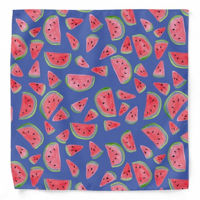 Watercolor Watermelons Pattern Green Pink Purple Bandana (Front)