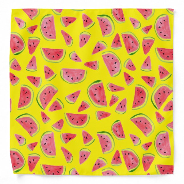 Watercolor Watermelons Pattern Green Pink Yellow Bandana (Front)