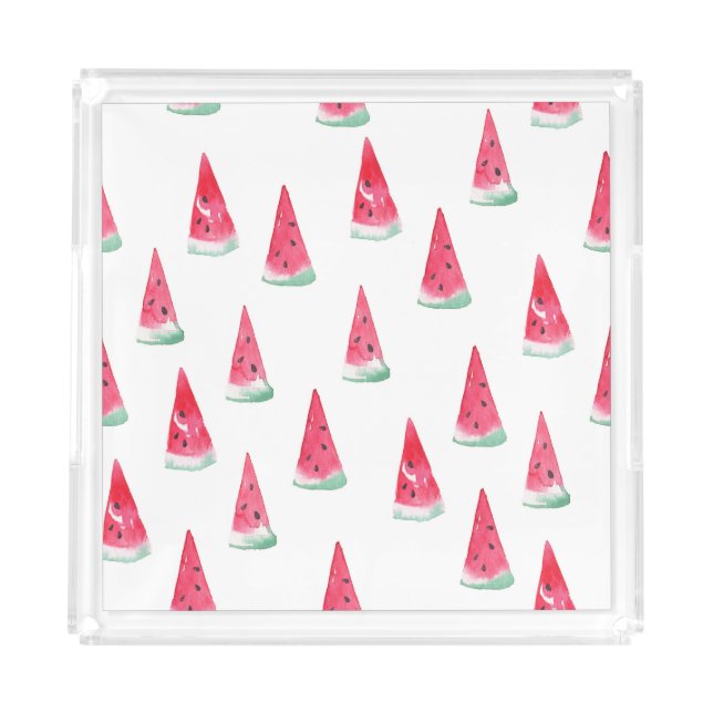 Watercolor watermelons, seamless summer pattern. acrylic tray (Front)