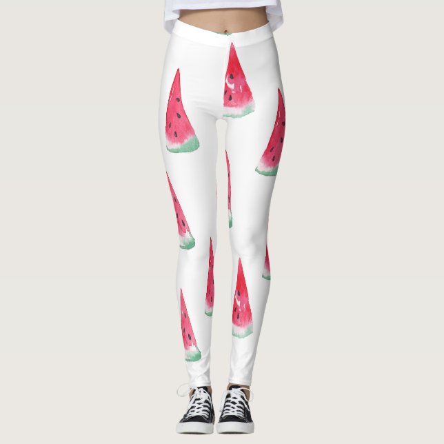 Watercolor watermelons, seamless summer pattern. leggings (Front)