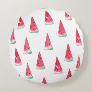 Watercolor watermelons, seamless summer pattern. round pillow