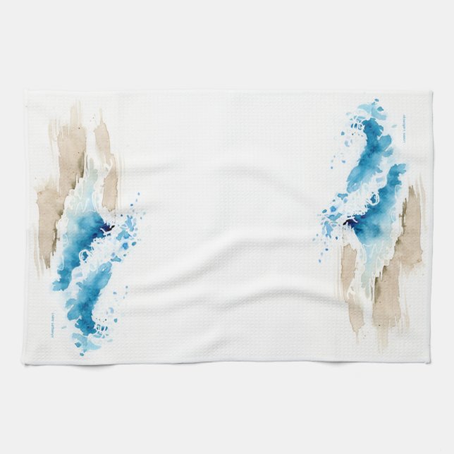 Watercolor wave beach kitchen towel (Horizontal)