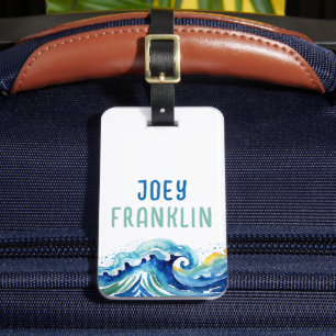 Watercolor Wave Beach Personalized Backpack Tag