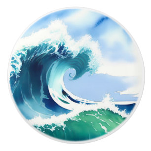 Watercolor Wave Ocean Ceramic Knob