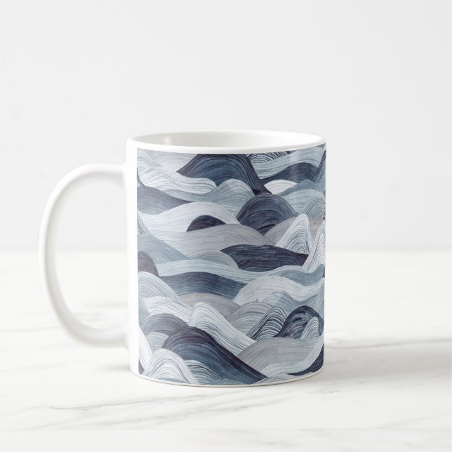 Watercolor wave pattern. Seamless background. Gray Coffee Mug (Left)