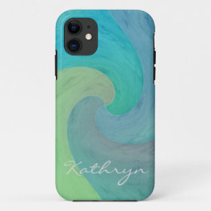 Watercolor Wave Turquoise Green Personalized Art iPhone 11 Case