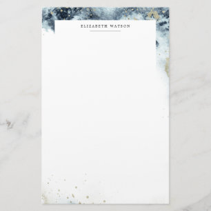 Watercolor Waves and sand Monogram Stationery