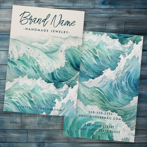 Watercolor waves blue earring display card