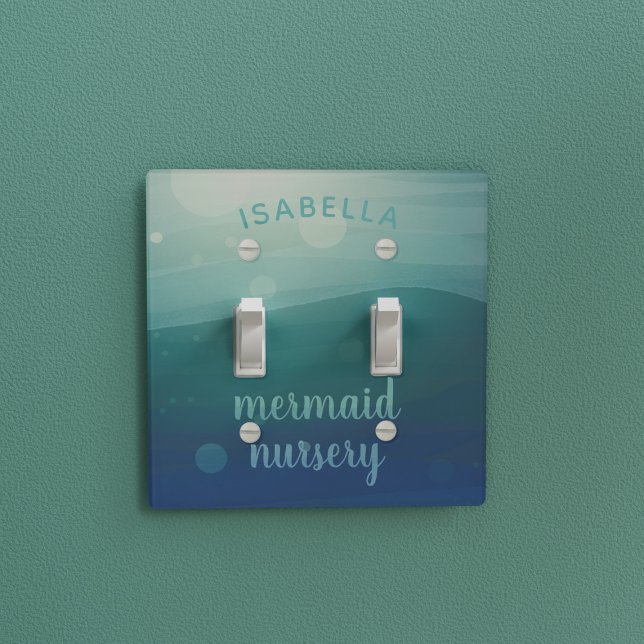 Watercolor Waves Blue Green Light Switch Cover (Just add your little one's name to this ocean theme light switch cover)