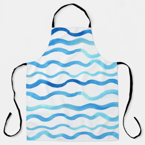Watercolor Waves Blue Turquoise Seamless Apron