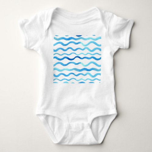 Watercolor Waves Blue Turquoise Seamless Baby Bodysuit