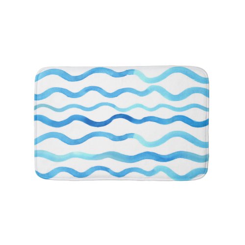 Watercolor Waves Blue Turquoise Seamless Bath Mat