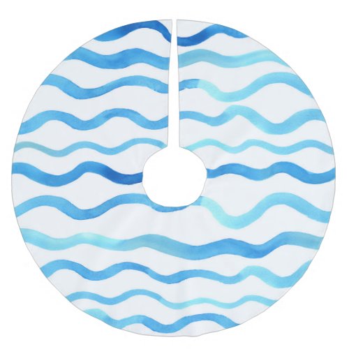 Watercolor Waves Blue Turquoise Seamless Brushed Polyester Tree Skirt