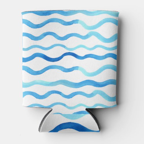 Watercolor Waves Blue Turquoise Seamless Can Cooler