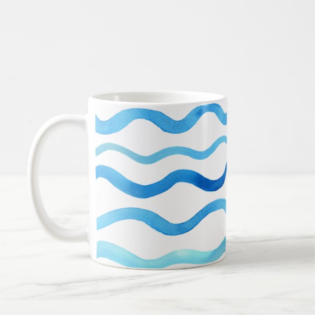 Watercolor Waves: Blue Turquoise Seamless. Coffee Mug (Left)