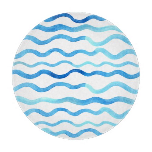 Watercolor Waves Blue Turquoise Seamless Cutting Board